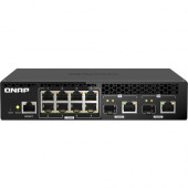 QNAP QSW-M2108R-2C Ethernet Switch - 10 Ports - Manageable - 2 Layer Supported - Modular - 60 W Power Consumption - Optical Fiber, Twisted Pair - Desktop, Rack-mountable - 2 Year Limited Warranty - TAA Compliance QSW-M2108R-2C-US