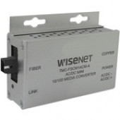 Hanwha Group Wisenet TMC-F Transceiver/Media Converter - 1 x Network (RJ-45) - 1 x ST Ports - DuplexST Port - Single-mode - Fast Ethernet - 10/100Base-TX, 100Base-FX - Rack-mountable, Wall Mountable, Standalone TMC-FSTS1ACM-A