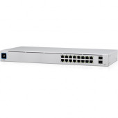 UBIQUITI UniFi 16-Port PoE Switch - 16 Ports - Manageable - 2 Layer Supported - Modular - Twisted Pair, Optical Fiber - 1U High - Rack-mountable, Desktop - 1 Year Limited Warranty USW-16-POE