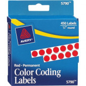 Avery &reg; Red Permanent Color Coding Labels 5790, 1/4" Round, Pack of 450 - Permanent Adhesive - 1/4" Diameter - Round - Red - Paper - 450 / Sheet - 450 Total Label(s) - 1 Sheet - TAA Compliance 05790