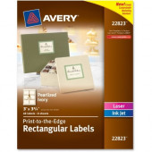 Avery &reg; Pearlized Ivory Print-to-the-Edge Rectangular Labels - Permanent Adhesive - 3" Width x 3 3/4" Length - Rectangle - Inkjet, Laser - Pearl Ivory - Paper - 6 / Sheet - 48 / Pack - TAA Compliance 22823