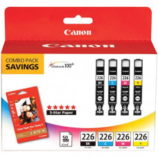 Canon (CLI-226) C/M/Y/K Ink Combo Pack with 50 Sheet of Photo Paper (Includes OEM# 4546B001, 4547B001, 4548B001, 4549B001) - TAA Compliance 4546B007