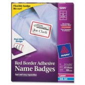 Avery &reg; Name Badges - Removable Adhesive - 2 21/64" Width x 3 3/8" Length - Rectangle - Laser, Inkjet - Red - 8 / Sheet - 400 / Box - TAA Compliance 5095