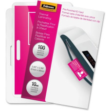 Fellowes Glossy Pouches - ID Tag punched, 10 mil, 100 pack - Laminating Pouch/Sheet Size: 3.88" Width x 10 mil Thickness - Type G - Glossy - for ID Card, Document - Pre-punched, Durable - Clear - 100 / Pack 52051