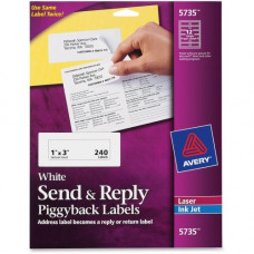 Avery &reg; Send & Reply Piggyback Mailing Labels, Sure Feed(TM) Technology, 1-5/8" x 4" Outer, 1" x 3" Inner, 240 Labels (5735) - 1 5/8" Width x 4" Length - Inkjet, Inkjet - White - 240 / Pack - TAA Compliance 5735