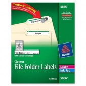 Avery &reg; TrueBlock(R) File Folder Labels, Sure Feed(TM) Technology, Permanent Adhesive, Green, 2/3" x 3-7/16", 1,500 Labels (5866) - Permanent Adhesive - 21/32" Width x 3 7/16" Length - Rectangle - Laser, Inkjet - Green - 30 / S