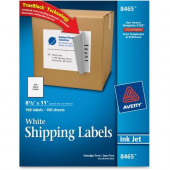 Avery &reg; Shipping Labels, TrueBlock(R) Technology, Permanent Adhesive, 8-1/2" x 11", 100 Labels (8465) - Permanent Adhesive - 8 1/2" Width x 11" Length - Rectangle - Inkjet - White - 1 / Sheet - 100 / Box - FSC, TAA Compliance 8