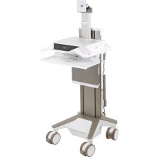 Ergotron CareFit Pro Electric Lift Cart, LiFe Powered, US/CA/MX - Push/Pull Handle - 37.48 lb Capacity - 4 Casters - 5" Caster Size - White, Warm Gray - TAA Compliant C52-2201-1