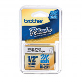 Brother 12mm (1/2") Black on White Non-Laminated Tape (8m/26.2') (1/Pkg) - TAA Compliance M-231