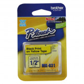 Brother 12mm (1/2") Black on Yellow Non-Laminated Tape (8m/26.2') (1/Pkg) - TAA Compliance MK631