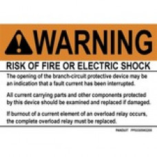 Panduit Warning Label - "WARNING RISK OF FIRE OR ELECTRIC SHOCK..." - 3 1/2" Height x 5" Width - Black, White, Orange - Polyester - 5 / Pack - TAA Compliance PPS0305W2200