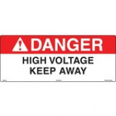 Panduit Warning Label - "DANGER HIGH VOLTAGE KEEP AWAY" - 4" Height x 10" Width - Red, Black, White - Polyester - 5 Card - TAA Compliance PPS0410D79-NEC