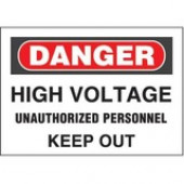 Panduit Warning Label - "DANGER HIGH VOLTAGE UNAUTHORIZED PERSONNEL KEEP OUT" - 7" Height x 10" Width x 7" Length - Red, Black, White - Polyester - 1 Card - TAA Compliance PPS0710D75