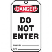 Panduit Safety Tags, DANGER DO NOT ENTER, BK B, Polyethylene Plastic, PK25 - 5.75" Length x 3.25" Width - Rectangular - 25 / Pack - Polyethylene, Brass - Red, Black, White - TAA Compliance PVT-1016-Q