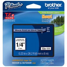 Brother 6mm (1/4") Black on Clear Laminated Tape (8m/26.2') (1/Pkg) - TAA Compliance TZE111