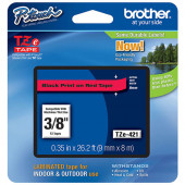 Brother 9mm (3/8") Black on Red Laminated Tape (8m/26.2') (1/Pkg) - TAA Compliance TZE421