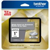 Brother P-Touch PT-1400 1500PC 1600 2200 2210 2300 2310 2400 2410 2430PC 2600 2610 2700 2710 2730 White Print on Premium Matte Gray Laminated Tape (24mm (0.94") Wide x 8m (26.2') Long) - TAA Compliance TZEML55
