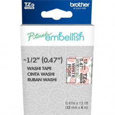 Brother P-touch Embellish Black on White Rose Washi Tape 12mm (~1/2") x 4m - 15/32" Width x 13 1/8 ft Length - Rectangle - Black on White Rose TZEMT3115