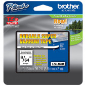 Brother 3.5mm (9/64") Super Narrow Black on White Non-Laminated Tape (8m/26.2') (1/Pkg) - TAA Compliance TZEN201