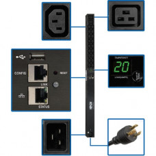 Tripp Lite PDU Monitored 208/230V 20A 18 C13;2 C19 C20/L6-20P LX Interface - Monitored - NEMA L6-20P, IEC 60320 C20 - 2 x IEC 60320 C19, 18 x IEC 60320 C13 - 230 V AC - 0U - Vertical - Rack Mount - Rack-mountable - TAA Compliant - TAA Compliance PDUMNV20H