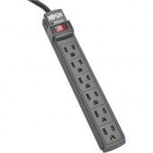 Tripp Lite Power Strip 6 Outlet NEMA 5-15R AC 6 &#39;&#39; Cord 5-15P Black Housing - NEMA 5-15P - 6 x NEMA 5-15R - 6 ft Cord - 15 A Current - 120 V AC Voltage - 1875 W - Wall-mountable/Desk-mountable - Black - TAA Compliance PS66B