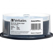 Verbatim BD-R DL 50GB 6X DataLifePlus White Inkjet Printable, Hub Printable - 25pk Spindle - 50GB - 120mm Standard - 25 Pack Spindle - TAA Compliance 97334