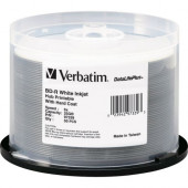 Verbatim BD-R 25GB 16X DataLifePlus White Inkjet Printable, Hub Printable - 50pk Spindle - 50pk Spindle - TAA Compliance 97339