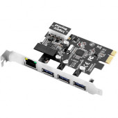 SIIG USB 3.0 3-Port Hub with LAN PCIe Host Card - PCI Express 2.0 x1 - Plug-in Card - 3 USB Port(s) - 1 Network (RJ-45) Port(s) - 3 USB 3.0 Port(s) - UASP Support - PC LB-US0614-S1