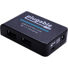 Plugable USB 2.0 4-Port Hub with 12.5W Power Adapter with BC 1.2 Charging - USB - External - 4 USB Port(s) - 4 USB 2.0 Port(s) - PC, Mac, Linux USB2-HUB4BC